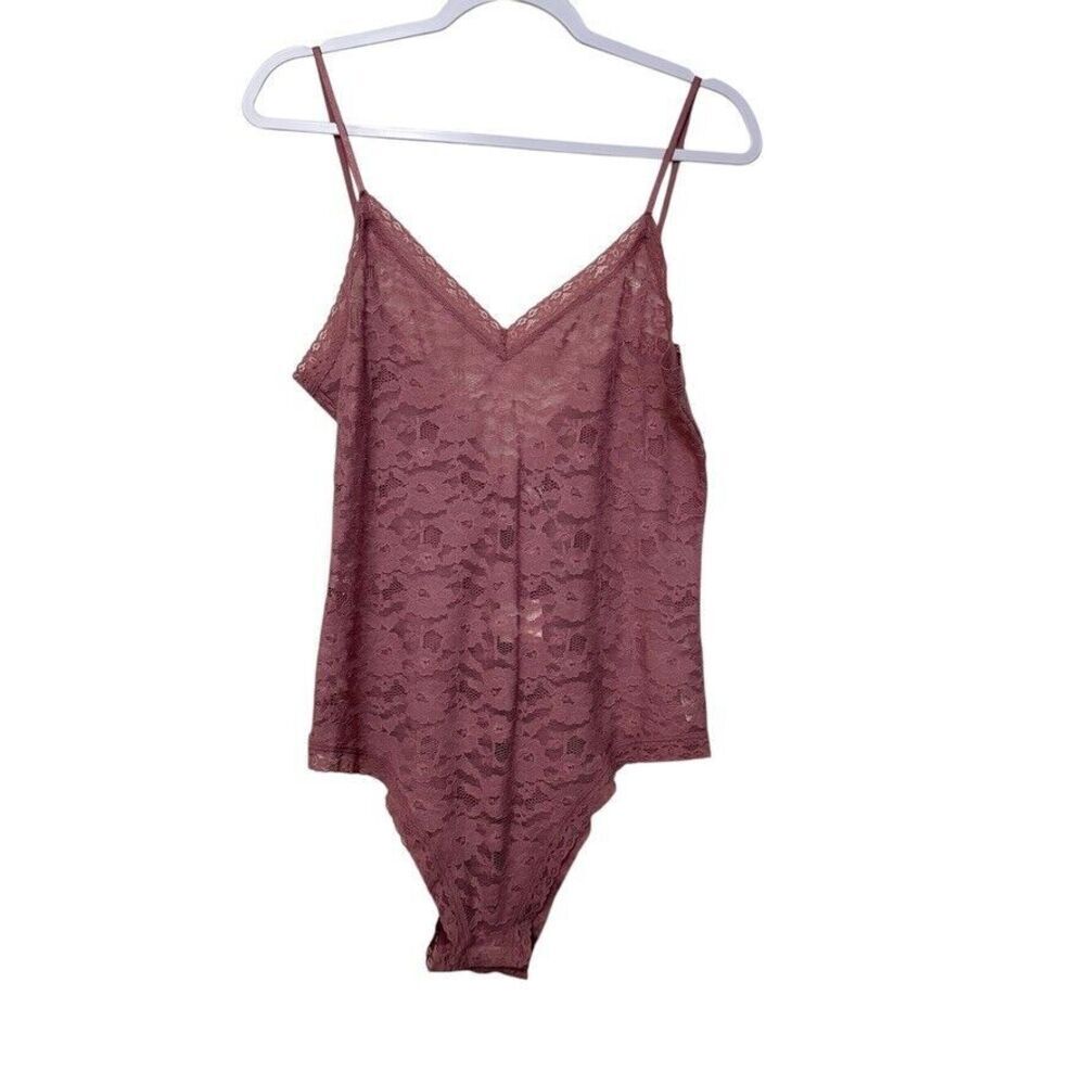 Anthropologie Sabrina V Neck Lace Bodysuit Women XL Raspberry Fairy Boho NWT